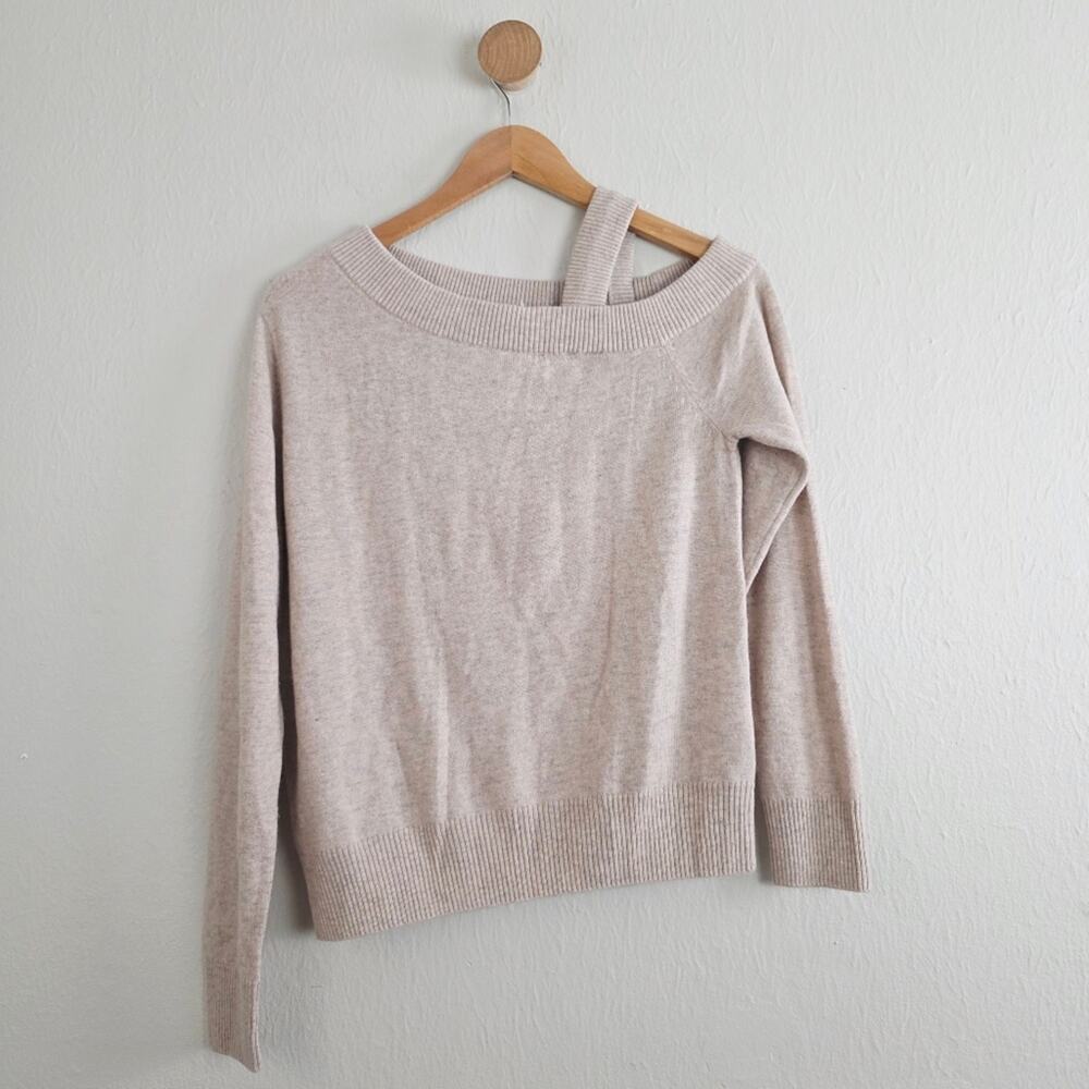 SWTR Off The Shoulder Wool Cashmere Sweater Small Cream Neutral Ribbed Knit